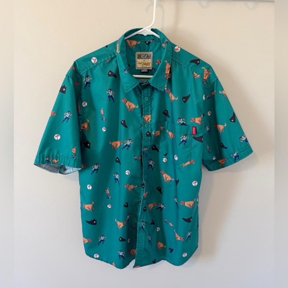 RSVLTS X The Sandlot Benny The Jet Button Up Short Sleeve Size Large Teal